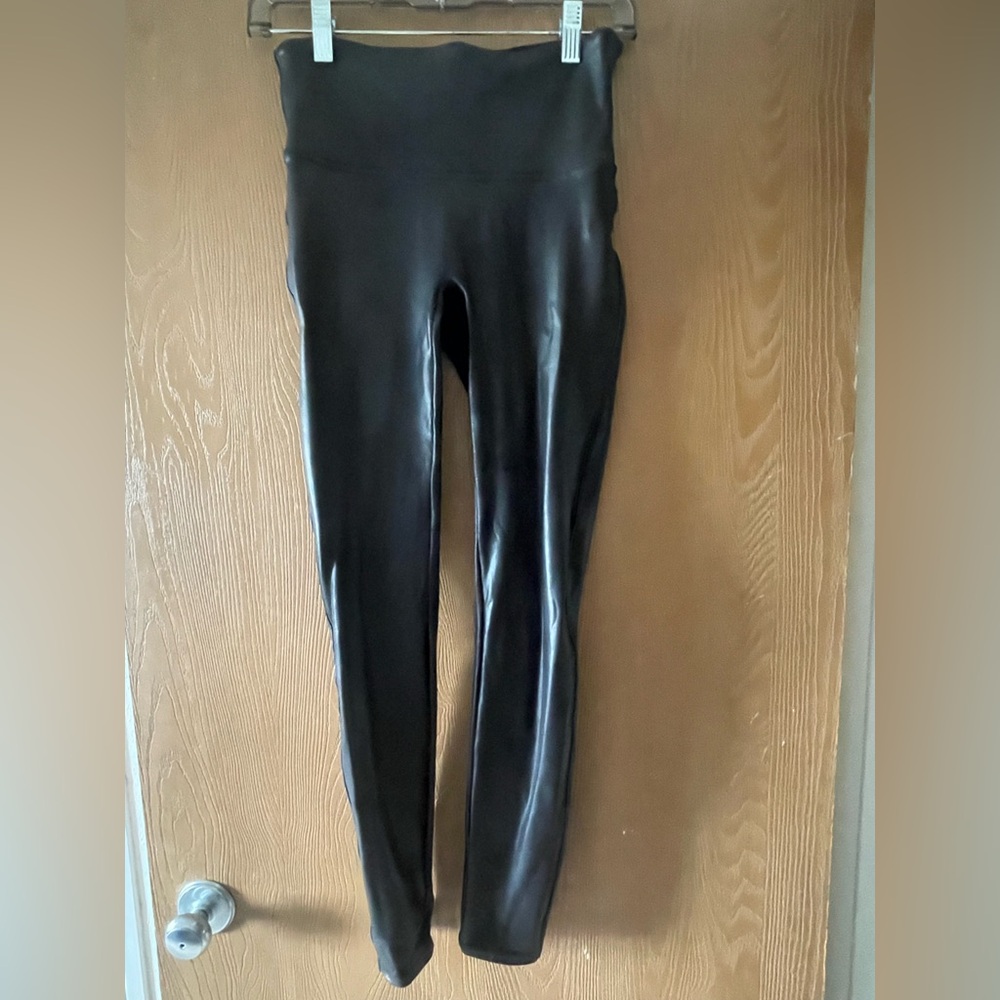 SPANX Shimmering Black Faux Leather Leggings